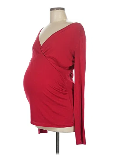 Pre-owned A Pea In The Pod Long Sleeve Top Red Plunge Neckline Tops
