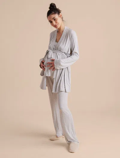 A Pea In The Pod Luxe Essentials Maternity/nursing 3-piece Piped Sleep Set In Grey