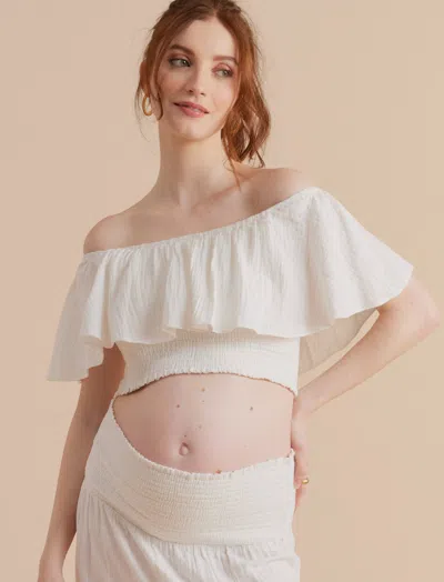 A Pea In The Pod Off The Shoulder Maternity Crop Top In White
