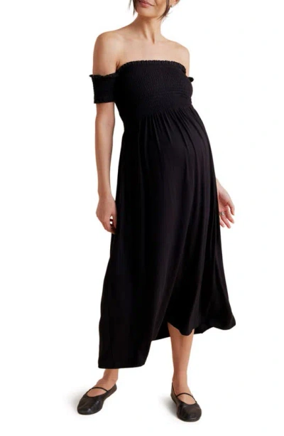 A Pea In The Pod Off The Shoulder Maternity Midi Dress In Black