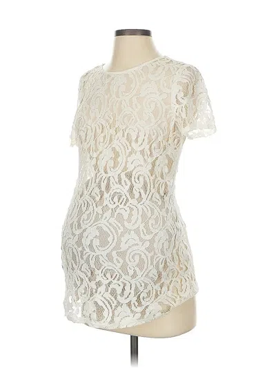 Pre-owned A Pea In The Pod Short Sleeve Top Ivory Mock Neckline Tops In White