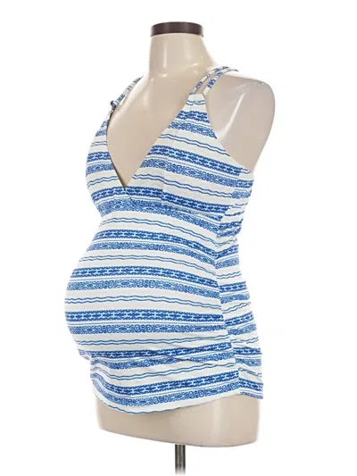 Pre-owned A Pea In The Pod Sleeveless Top Blue Halter Neckline Tops