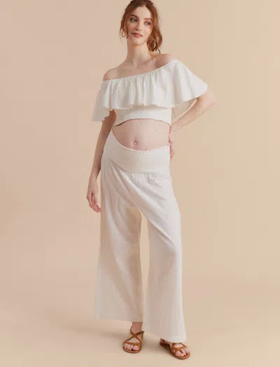 A Pea In The Pod Smocked Wide Leg Maternity Pant In White