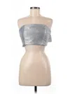 A. Peach Sleeveless Top Silver Strapless Neckline Tops In Silver