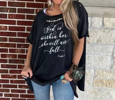 A Rare Bird God Is Within Her Oversized Distressed Tee In Black
