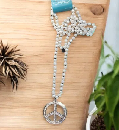 A Rare Bird Pearl & Rhinestone Peace Sign Necklace In Silver