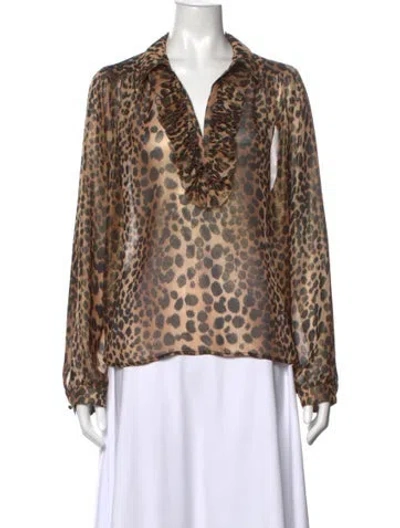 Pre-owned A Shirt Thing Animal Print V-neck Blouse In Brown