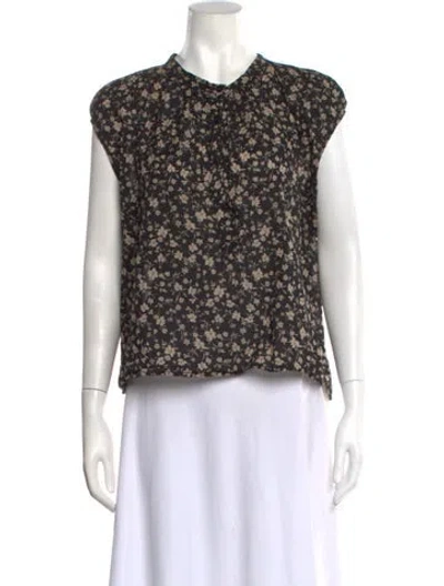Pre-owned A Shirt Thing Floral Print Crew Neck Top In Black