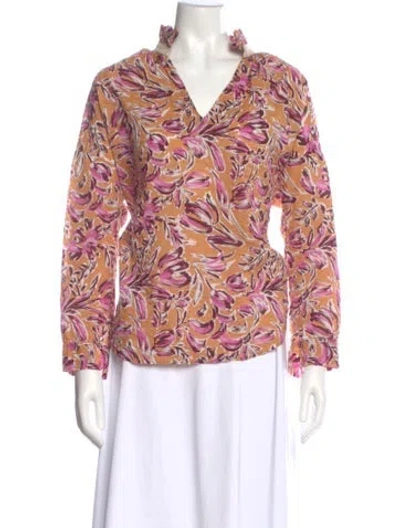 Pre-owned A Shirt Thing Floral Print V-neck Blouse In Pink