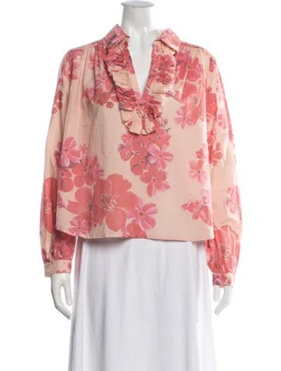 Pre-owned A Shirt Thing Floral Print V-neck Blouse W/ Tags In Pink