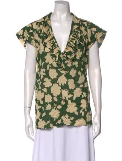 Pre-owned A Shirt Thing Floral Print V-neck Top In Green