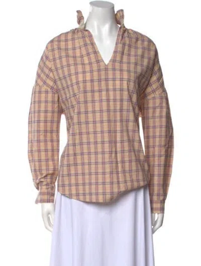 Pre-owned A Shirt Thing Plaid Print Cowl Neck Button-up Top In Neutral