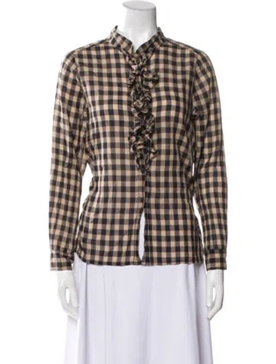 Pre-owned A Shirt Thing Plaid Print Mock Neck Button-up Top In Neutral