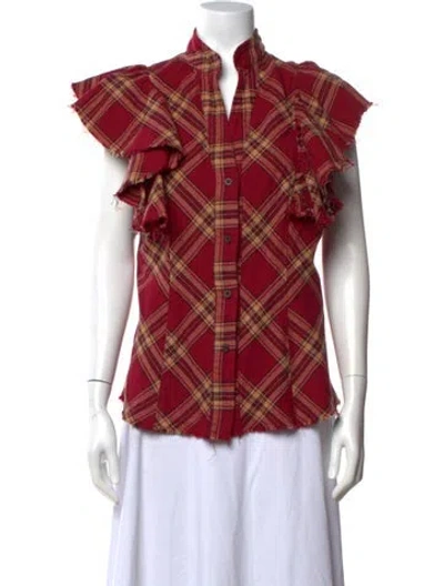 Pre-owned A Shirt Thing Plaid Print Sleeveless Button-up Top In Red