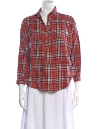 Pre-owned A Shirt Thing Plaid Print Three-quarter Sleeve Blouse In Pink