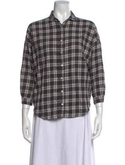 Pre-owned A Shirt Thing Plaid Print Three-quarter Sleeve Button-up Top In Brown