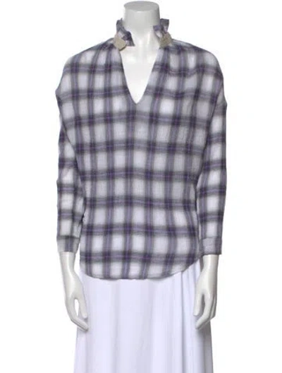 Pre-owned A Shirt Thing Plaid Print Three-quarter Sleeve Button-up Top In Gray