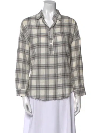 Pre-owned A Shirt Thing Plaid Print Three-quarter Sleeve Button-up Top In Neutral