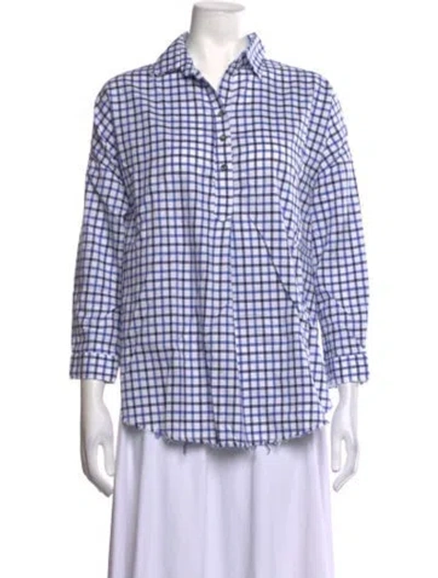 Pre-owned A Shirt Thing Plaid Print Three-quarter Sleeve Top In Blue