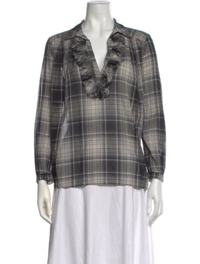 Pre-owned A Shirt Thing Plaid Print V-neck Blouse In Black/grey