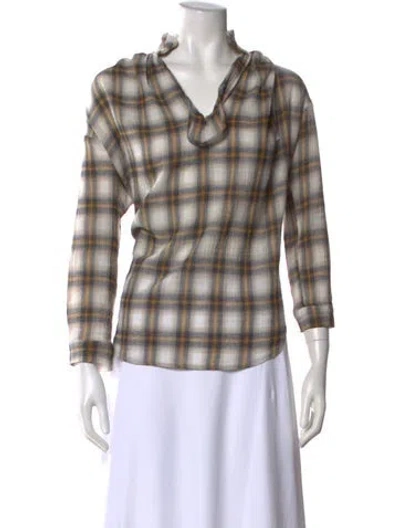 Pre-owned A Shirt Thing Plaid Print V-neck Blouse In Neutral
