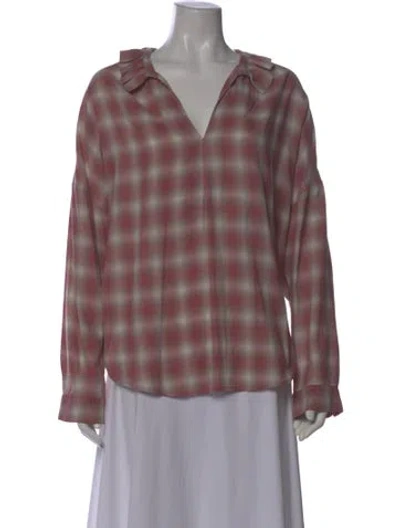 Pre-owned A Shirt Thing Plaid Print V-neck Blouse In Pink