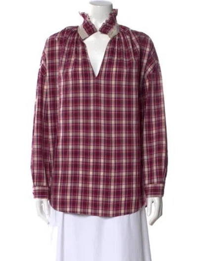 Pre-owned A Shirt Thing Plaid Print V-neck Blouse In Purple