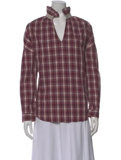 Pre-owned A Shirt Thing Plaid Print V-neck Blouse In Purple