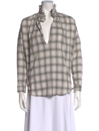 Pre-owned A Shirt Thing Plaid Print V-neck Blouse W/ Tags In Gray