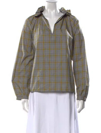 Pre-owned A Shirt Thing Plaid Print V-neck Blouse W/ Tags In Grey
