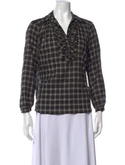 Pre-owned A Shirt Thing Plaid Print V-neck Top In Black