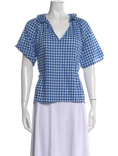 Pre-owned A Shirt Thing Plaid Print V-neck Top In Blue