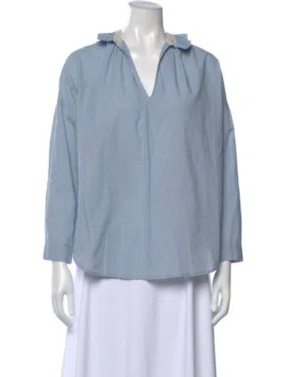 Pre-owned A Shirt Thing Plaid Print V-neck Top In Blue