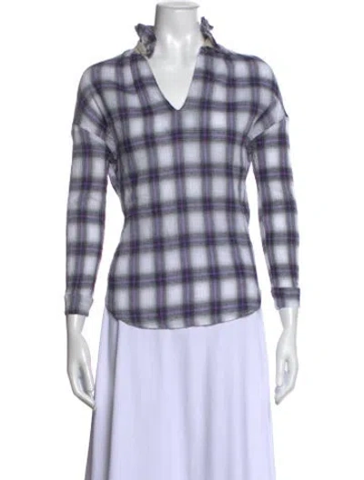 Pre-owned A Shirt Thing Plaid Print V-neck Top In Blue