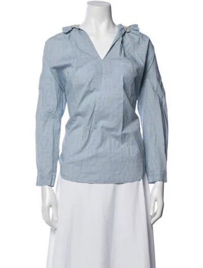 Pre-owned A Shirt Thing Plaid Print V-neck Top In Blue