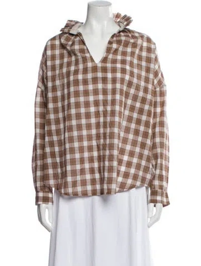 Pre-owned A Shirt Thing Plaid Print V-neck Top In Brown