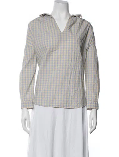 Pre-owned A Shirt Thing Plaid Print V-neck Top In Multicolor
