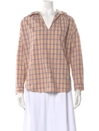Pre-owned A Shirt Thing Plaid Print V-neck Top In Neutral