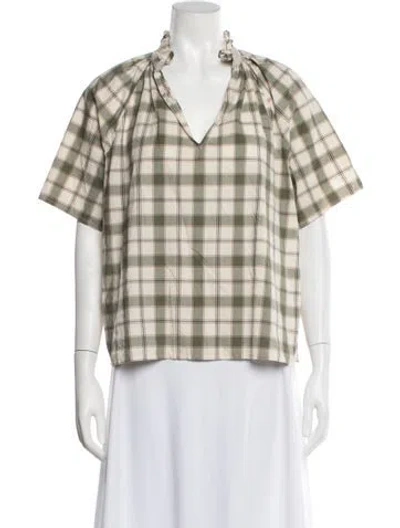 Pre-owned A Shirt Thing Plaid Print V-neck Top In Neutrals