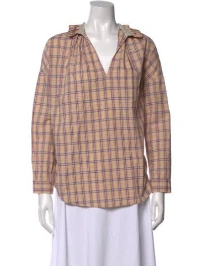 Pre-owned A Shirt Thing Plaid Print V-neck Top In Neutrals