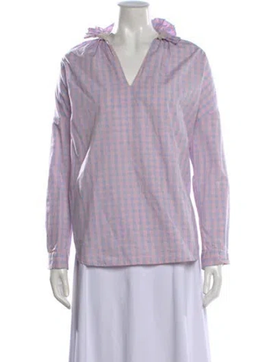 Pre-owned A Shirt Thing Plaid Print V-neck Top In Pink