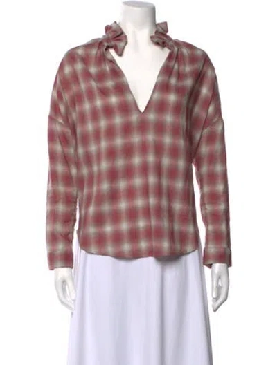 Pre-owned A Shirt Thing Plaid Print V-neck Top In Pink