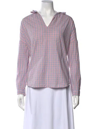 Pre-owned A Shirt Thing Plaid Print V-neck Top In Pink