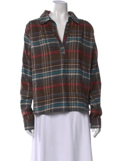 Pre-owned A Shirt Thing Plaid Print V-neck Top W/ Tags In Blue
