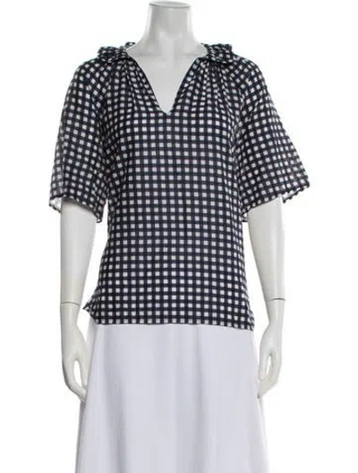 Pre-owned A Shirt Thing Plaid Print V-neck Top W/ Tags In Blue/white