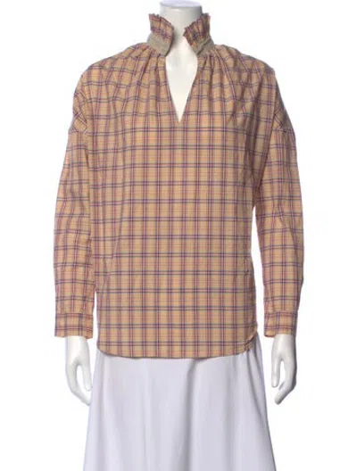 Pre-owned A Shirt Thing Plaid Print V-neck Top W/ Tags In Neutrals