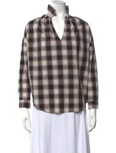 Pre-owned A Shirt Thing Plaid Print V-neck Top In White