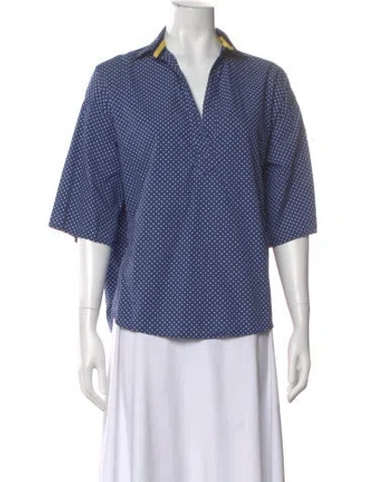 Pre-owned A Shirt Thing Polka Dot Print Three-quarter Sleeve Blouse In Blue