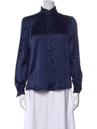 Pre-owned A Shirt Thing Silk Long Sleeve Button-up Top W/ Tags In Blue