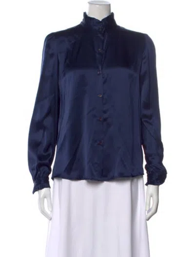 Pre-owned A Shirt Thing Silk Long Sleeve Button-up Top W/ Tags In Blue